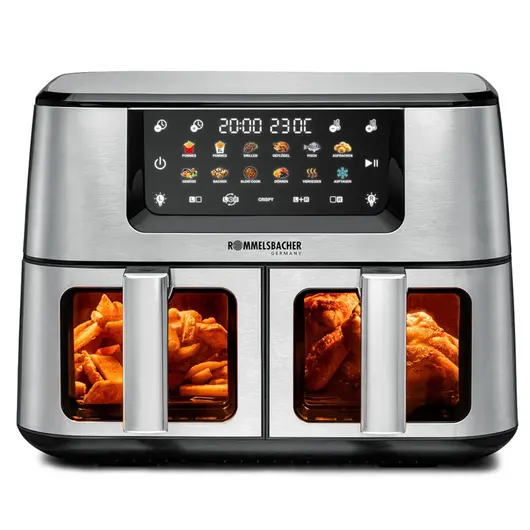 Rommelsbacher Dubbele Airfryer FRH 2650 – Heteluchtfriteuse voor twee gerechten tegelijk